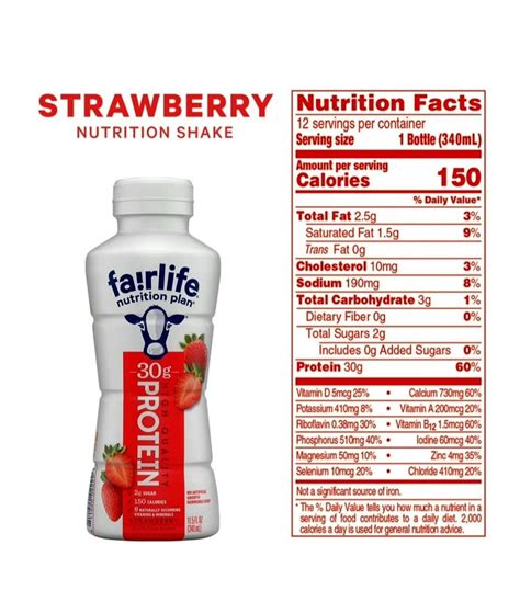 Fair Life Fairlife Protein Shake Strawberry Nutrition Plan 30g Protein 115 Fl Oz Pack Of 12