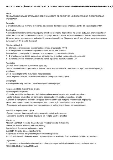 Pdf AplicaÇÃo Das Boas PrÁticas De Gerenciamento De Projetos Em IncorporaÇÃo ImobiliÁrias