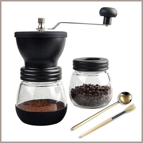 Manual Coffee Bean Grinder With Ceramic Conical Burr Mill 2 Glass Jars