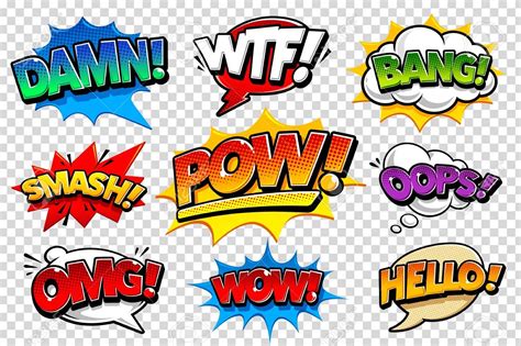 Set Of Vector Comic Speech Bubbles On Transparency Background Bright