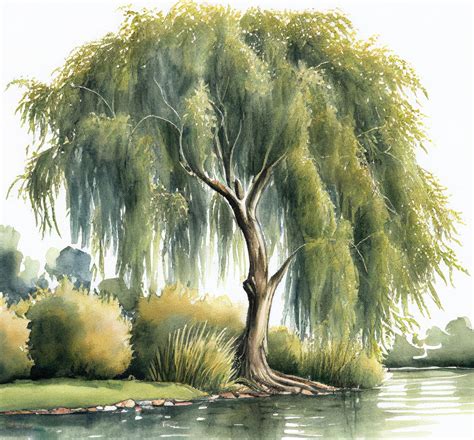 Lakeside Weeping Willow Museum Quality Gicl E Art Print Etsy Willow