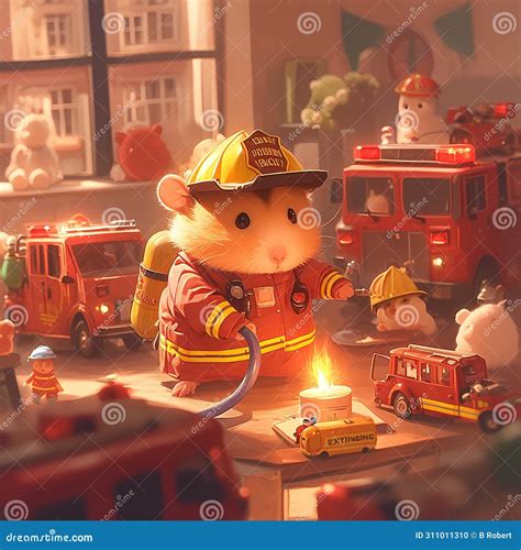 Adorable Hamster Firefighter Ready To Save The Day Stock