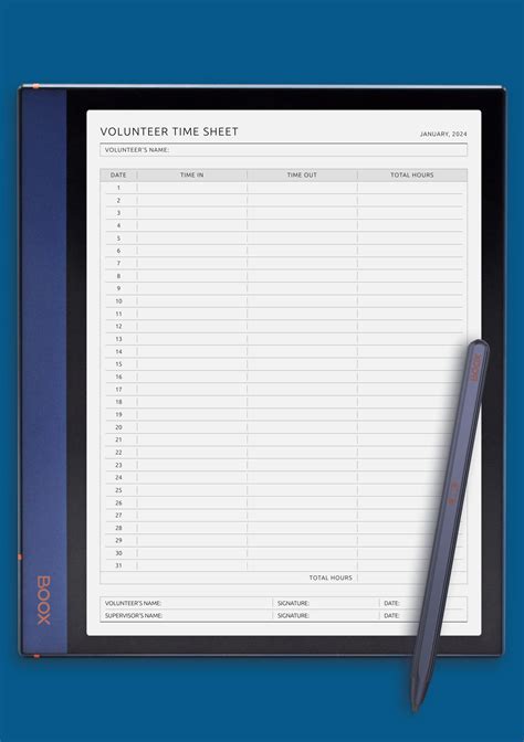 Download Printable Volunteer Time Sheet Template Pdf