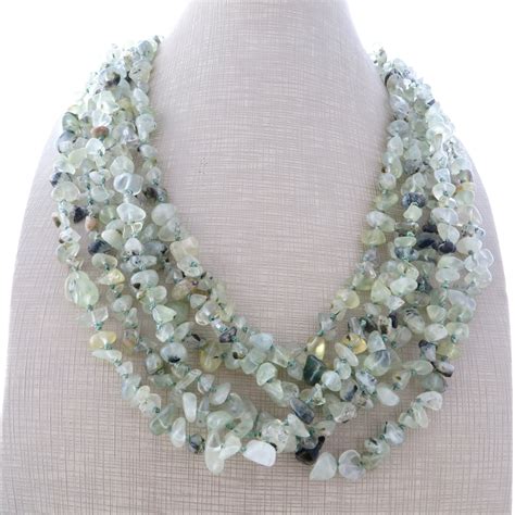 Green Prehnite Necklace Multi Strand Necklace Chunky Necklace