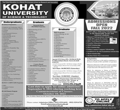 KUST BS MS MPhil PhD Admissions 2022 Result Pk