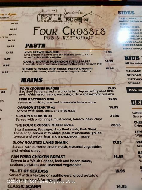 Menu At Four Crosses Menai Bridge Pub And Bar Menai Bridge Four Crosses Pentraeth Road