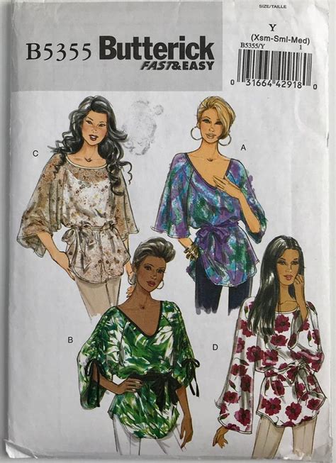 Butterick Misses Top And Sash Loose Fitting Hip Length Raglan