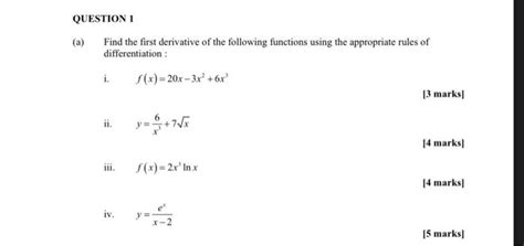 Solved Question 1 Find The First Derivative Of The Following