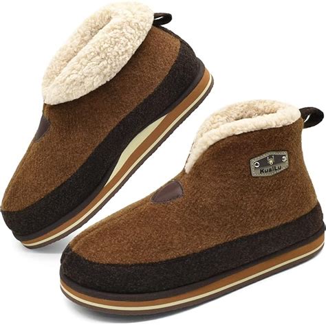 Kuailu Mens Felt Winter Warm Boot Slippers Cosy Memory Foam Fleece