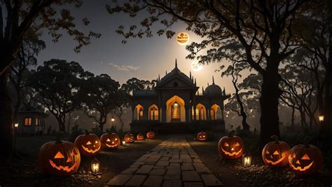 Premium Ai Image Halloween Background With Pumpkins Candles