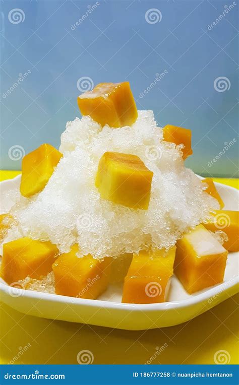 Mango Bingsu Kakigori Korean Shaved Ice Dessert Flavor Royalty Free