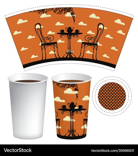 Paper Cup Template For Hot Drink With Street Cafe Vector Image