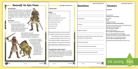 Uks Beowulf Reading Comprehension Activity Ks