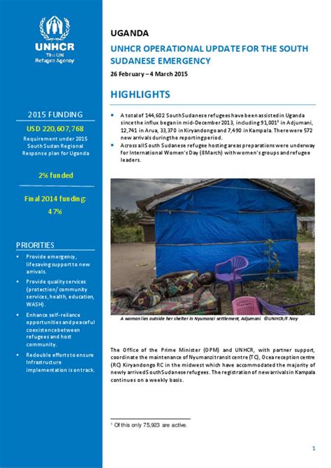 Document Unhcr Uganda Operational Update For The South Sudanese