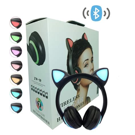 Headphone Infantil Bluetooth Orelhas de Gato e Iluminação LED Fone