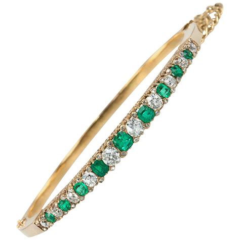 Victorian Emerald Diamond Gold Bangle Bracelet For Sale At 1stdibs