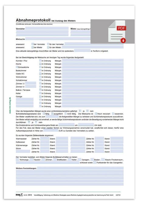 Wohnungs Abnahmeprotokoll Rnk Verlag