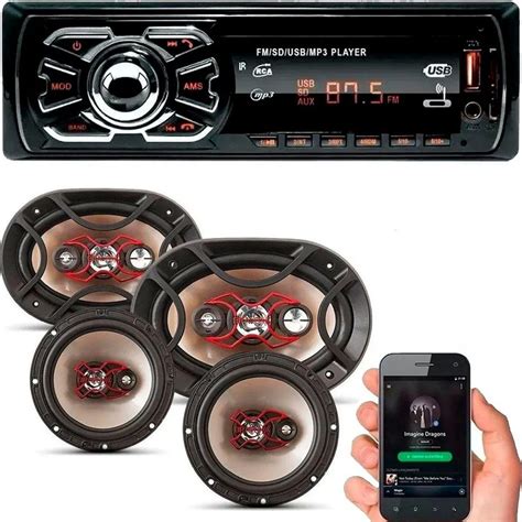 Kit Som Carro R Dio Mp Bluetooth Usb Auto Falante X Bravox