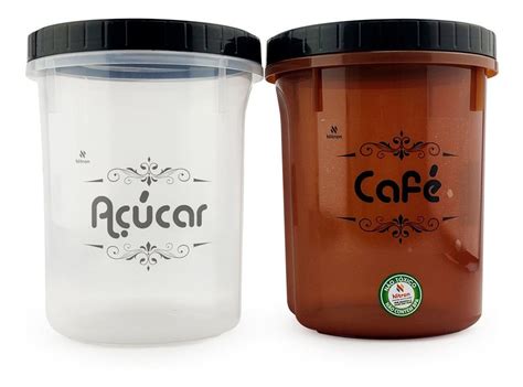 Kit Potes Para Café E Açúcar De Plástico 2l Tampa Nitron