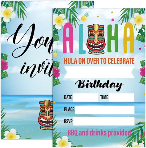 Amazon UDNADKEX Birthday Invitations Luau Party For Girl With