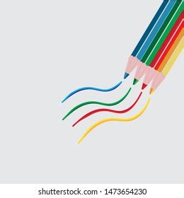 Colored Pencils Row Wave On Lower Stock Vector Royalty Free