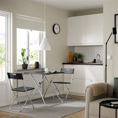 GUNDE / GUNDE table and 2 folding chairs, folding black/black, 67x67 cm ...