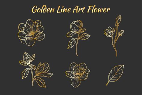 Magnolia Flower Golden Line Art Set Svg Graphic By Nurdesign99