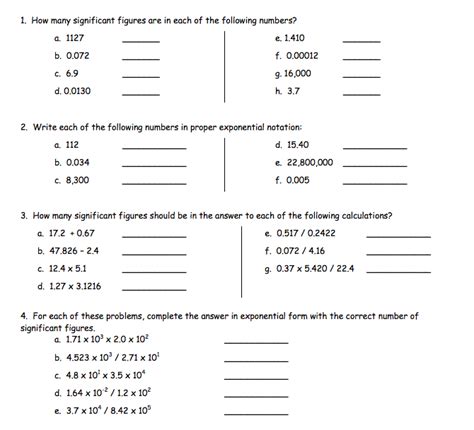 Solved 1 How Many Significant Figures Are In Each Of The