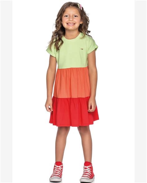 Riachuelo Vestido Infantil Menina Babados Tricolor Elian Verde Claro