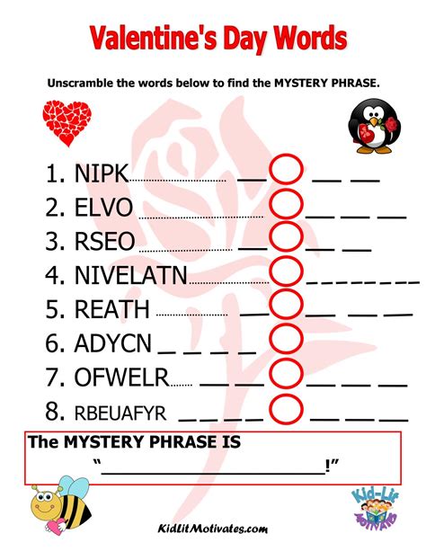 Valentine Word Scramble Free Printable