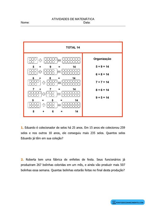 Atividades Fatos Fundamentais Adi O E Subtra O Ponto Do