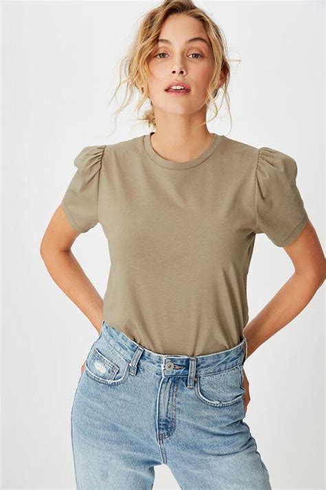 Puff Sleeve Short Sleeve Top Desert Taupe Cotton On T Shirts Vests