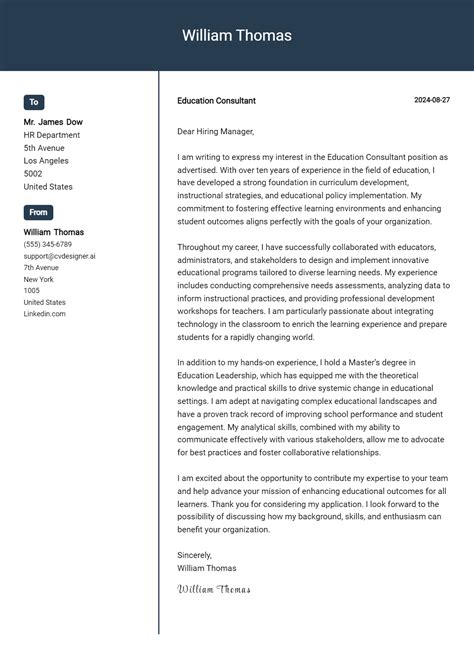 Education Consultant Cover Letter Example for 2024 (Free Templates