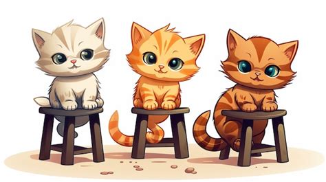 Un Dibujo De Tres Gatos Sentados En Un Taburete Con Uno De Ellos Tiene