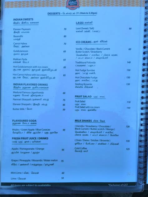 Menu at The Vellore Kitchen, Vellore, W4GJ+228 New Bangalore Service Road