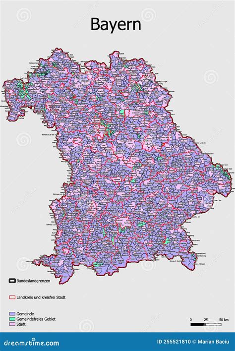 Map Administrative Structure State Of Bavaria Stock Vector
