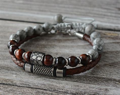 Red Tigers Eye Bracelet Set For Men Stackable Bracelet Set Etsy