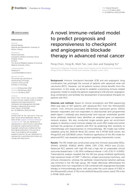 Pdf A Novel Immune Related Model To Predict Prognosis And