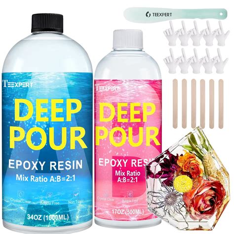 Teexpert Deep Pour Epoxy Resin 51oz Crystal Clear Epoxy Resin Kit For