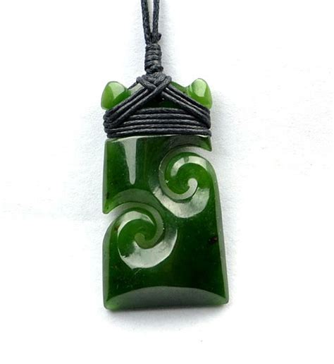 Green Nephrite Jade Double Koru Hei Toki Pendant Necklace Nz Maori