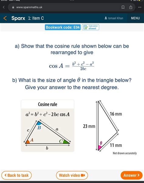 A Show That The Cosine Rule Shown Below Can Be Rearranged To Give B