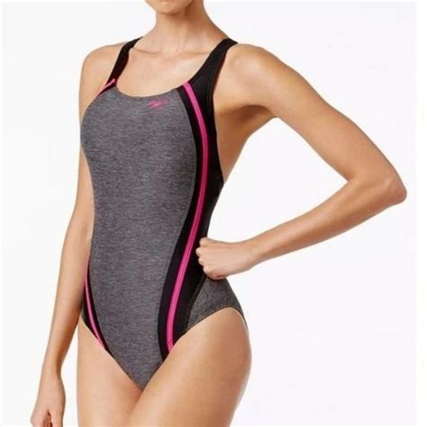 Speedo Swim Euc Speedo Quantum Fusion Splice One Piece Swimsuit Heather Grayblackpink 2