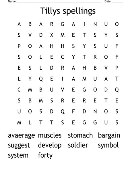 Tillys Spellings Word Search Wordmint