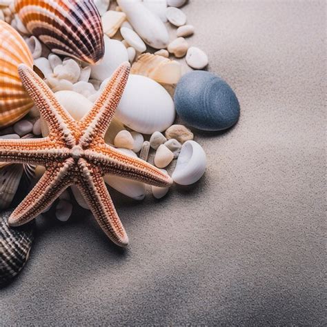 Premium Ai Image Sea Shells On The Sand Starfish Sea Stones And