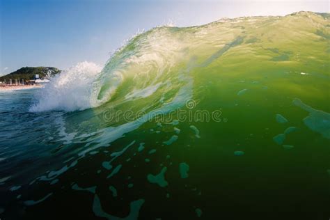 Perfect Surfing Wave In Ocean Glassy Barrels Waves With Warm Morning