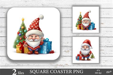 D Christmas Gnome Square Coaster Png Coaster