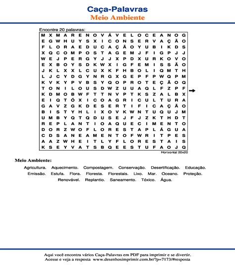 Caça Palavras de Meio Ambiente imprimir Desenhos Imprimir