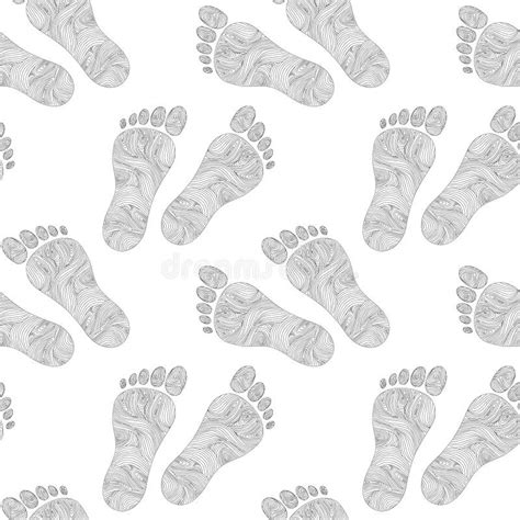 Seamless Pattern Line Art Human Footprints Foot Prints With Zentangle