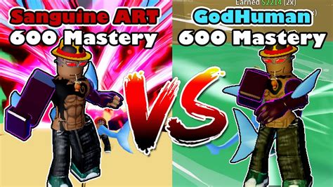 Sanguine Art Vs GodHuman 600 Mastery Damage Comparison Blox Fruits