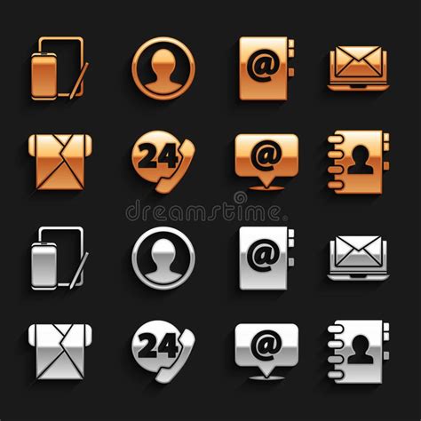 Gold Icon Set Phone Address Email Stock Illustrations 174 Gold Icon